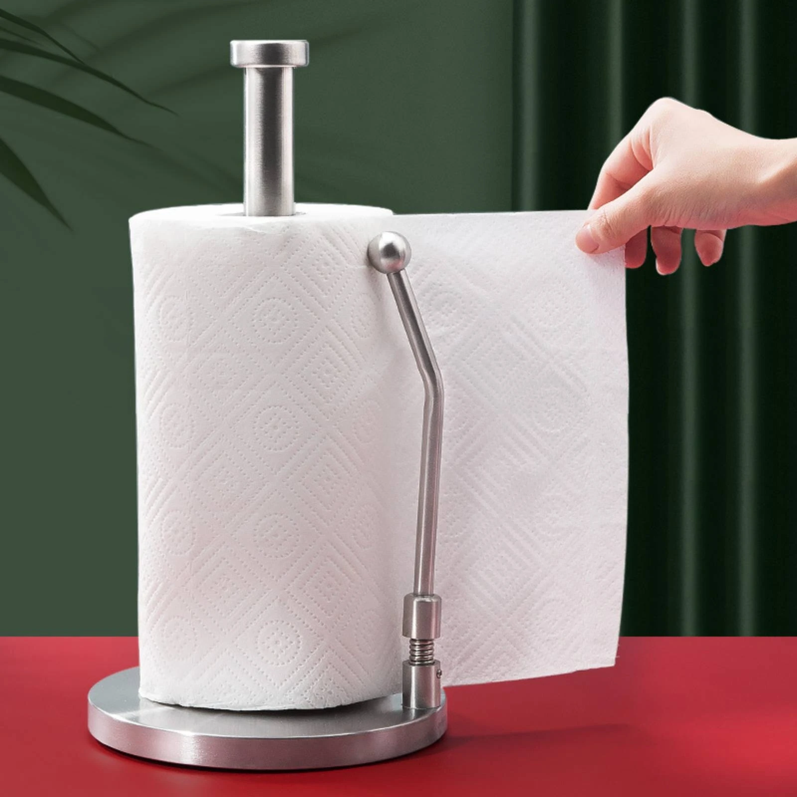 

Stainless Steel Paper Towel Stand Easy Tear Countertop Kitchen Roll Holder for Bathroom