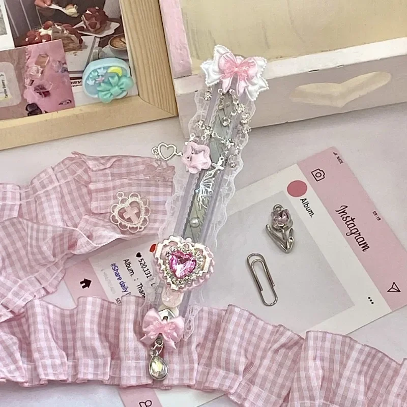 น่ารักที่เปิดจดหมายดาบ Retro ญี่ปุ่นสีชมพูหัวใจสไตล์ Bow Stat เครื่องตัดกล่องหวานเครื่องเขียนสมุดภาพมีดยูทิลิตี้