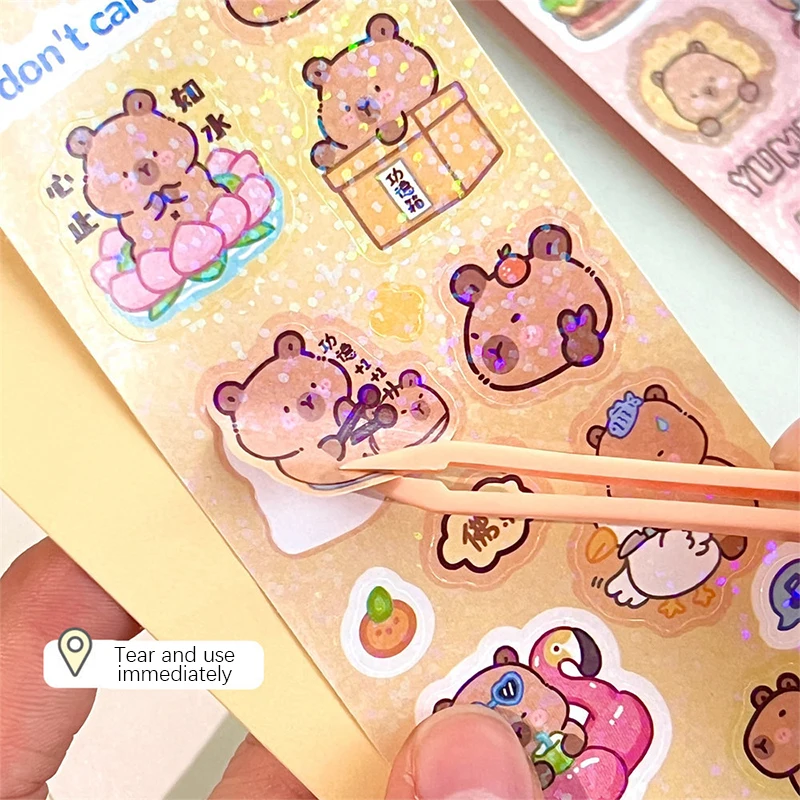 50Sheets Cute Cartoon Creative Capybara Sticker Decoration Sticker Fashion Laser Sticker DIY Diary Decorative Stick Stationery