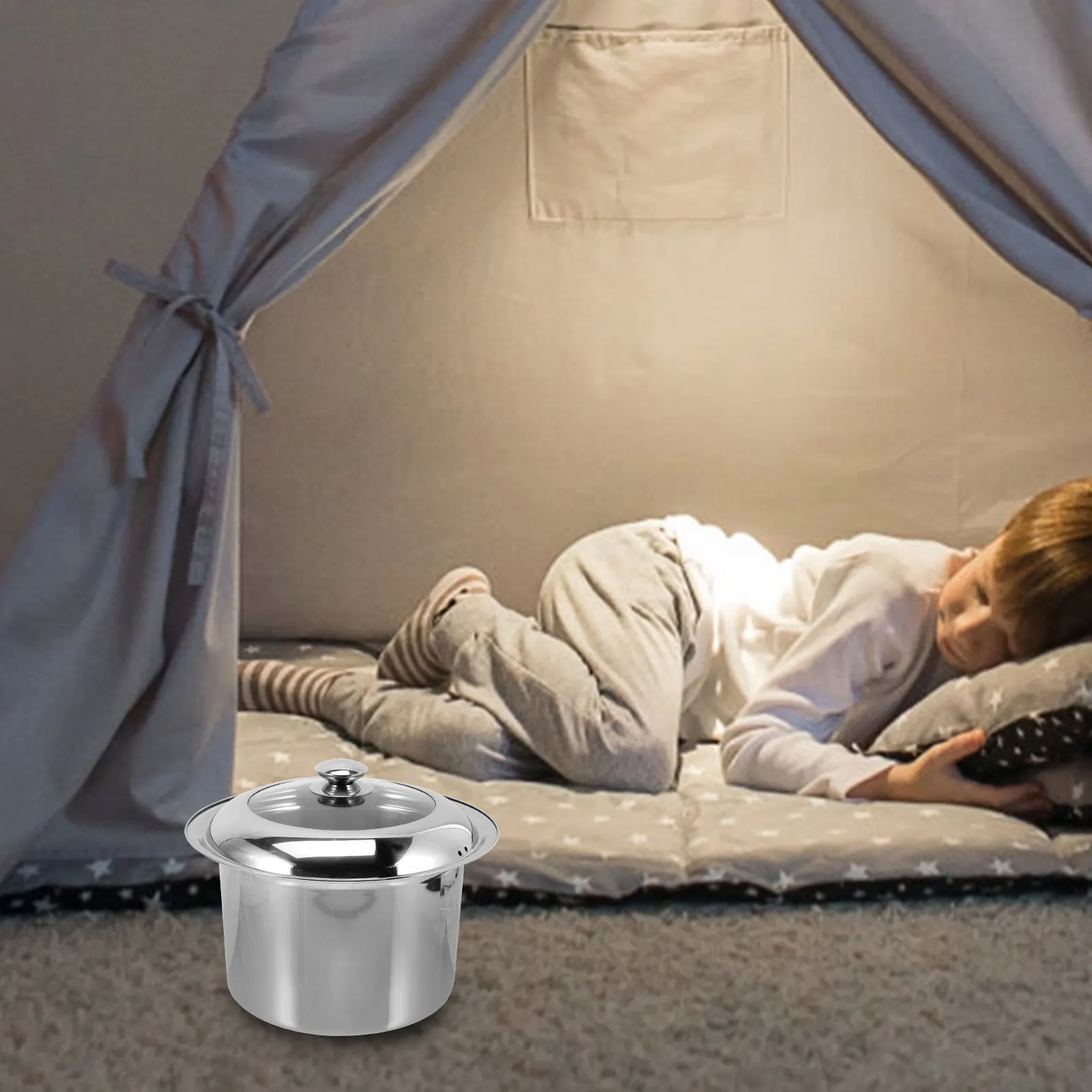 Stainless Steel Spittoon Heavy Duty Lidded Night Urinal for Elderly Kids Adults Portable Bedside Bed Pan Home Chamber Pot Urine
