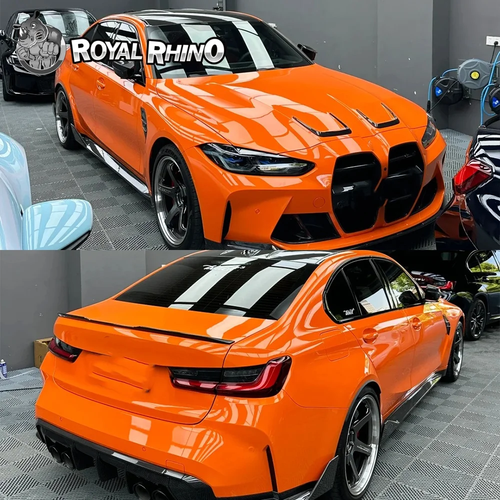 1.52*18M Car Wrapping Film Glossy Orange PET Car Sticker Vinyl Film Auto Decal Bubble Free Car Accessories Exterior Decoration