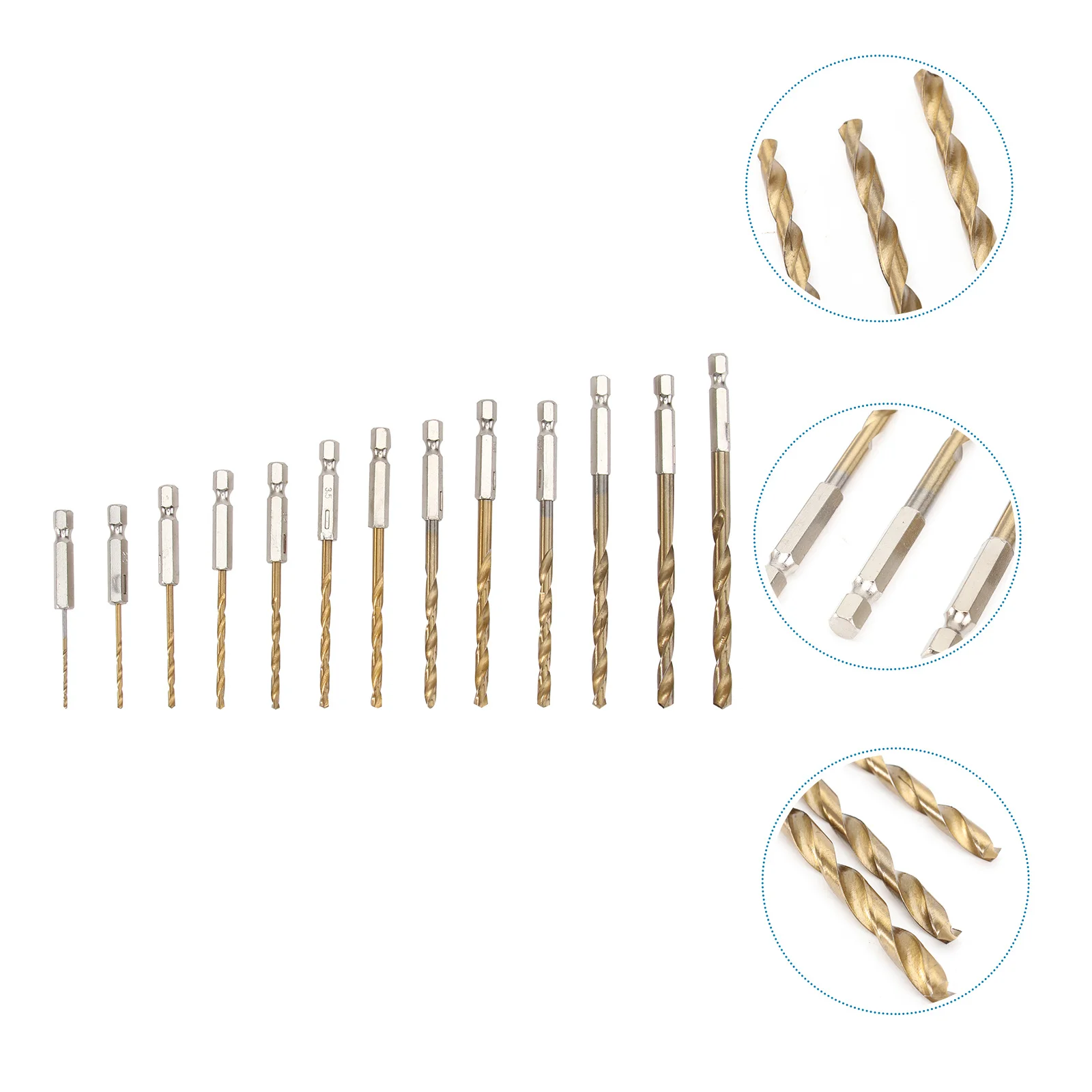 

13Pcs Hex Shank Titanium Coated Drill Bit Set Industrial Grade High Speed Steel for Plastic Copper Aluminum
