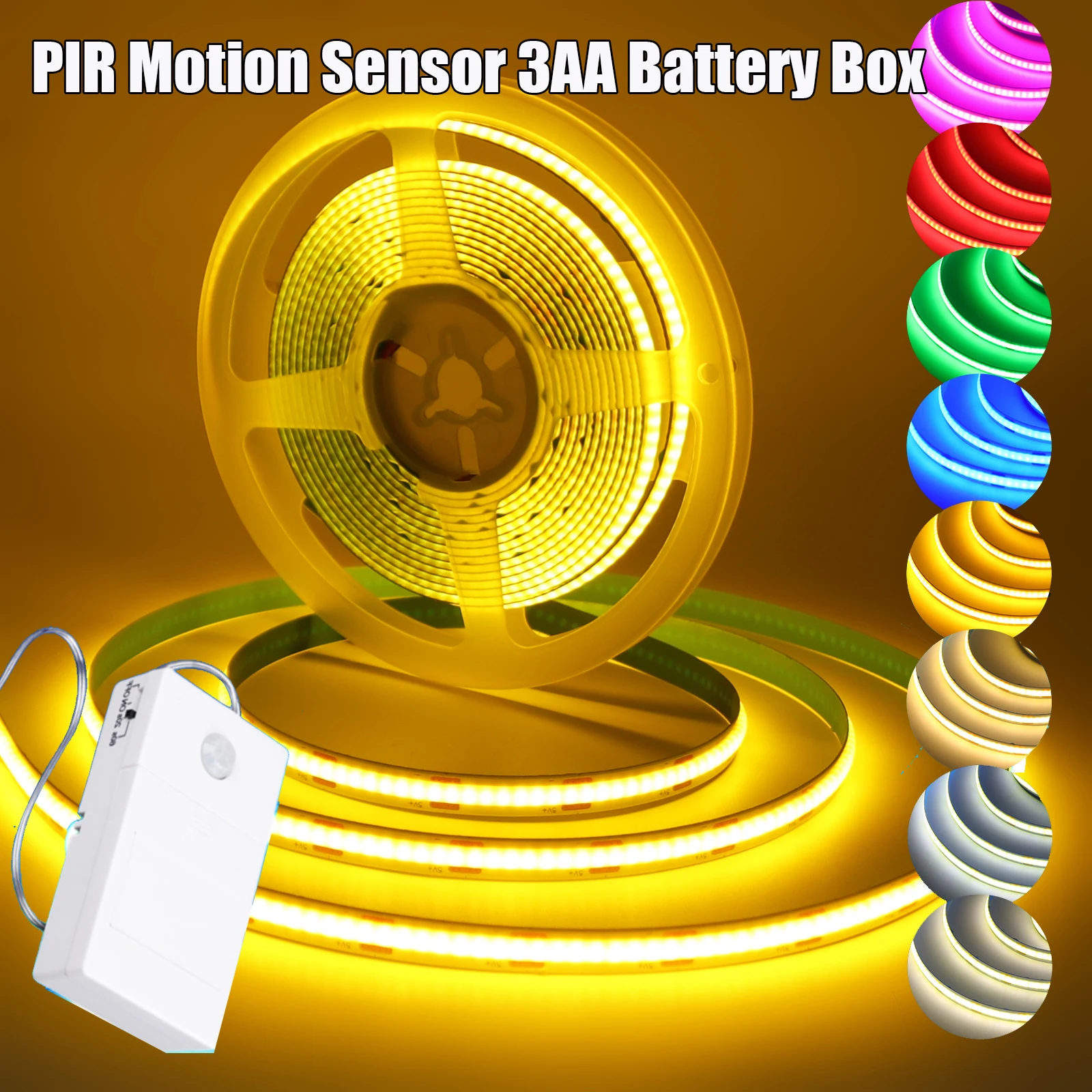PIR Motion Sensor COB LED Strip Light With 3AA Battery Box 3MM 5MM 8MM White/Red/Blue/Pink/Green Flexible TV Backlight Rope 5V