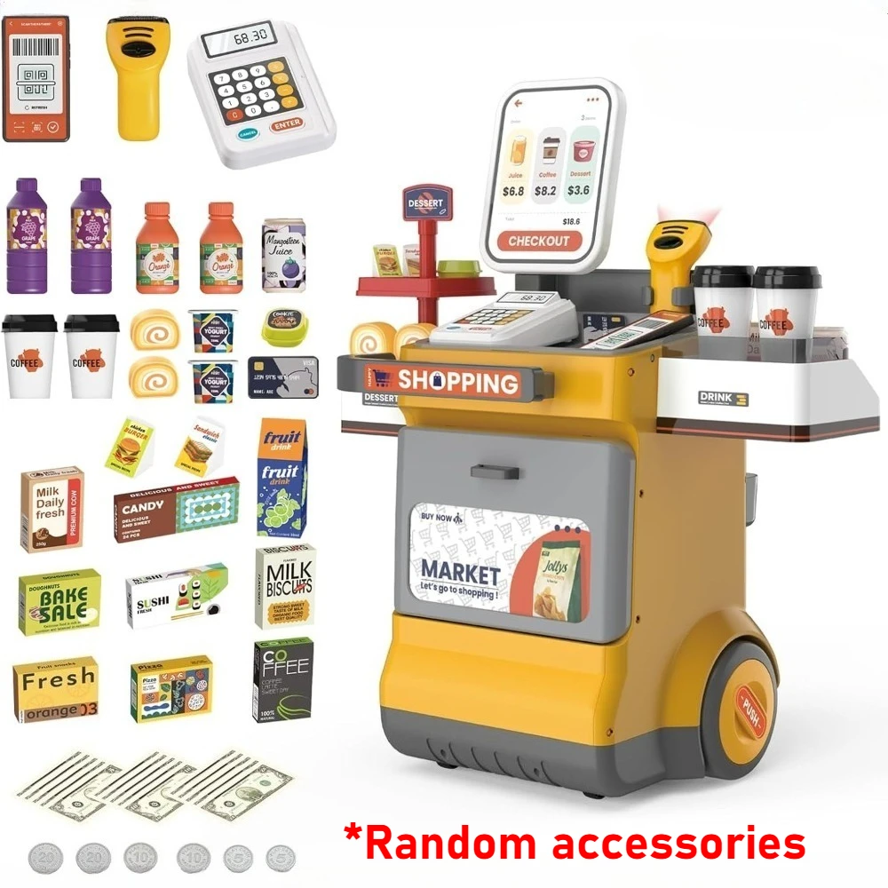 Ensemble de jeu de caisse enregistreuse pour enfants, jeu de simulation, Shopping, calculatrice d'argent, Scanner, carte de crédit, nourriture pour garçons et filles, cadeau d'anniversaire