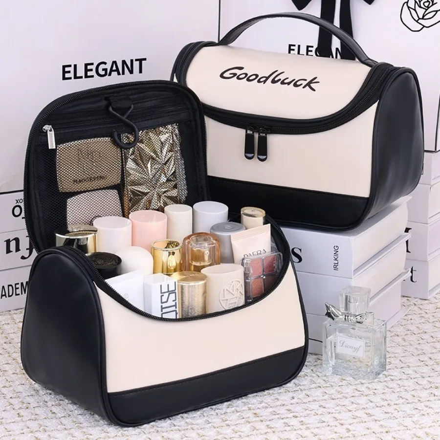 Portable Hanging PU Makeup Bag for Women Travel Cosmetic Organizer Bathroom Toiletry Storage Pouch Large Capacity