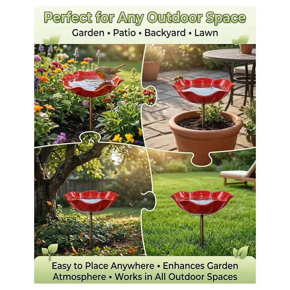 Hand-made Flower Birds Bath Stake Vibrant & Fade-Resistant Colors Outdoor Garden Pathways
