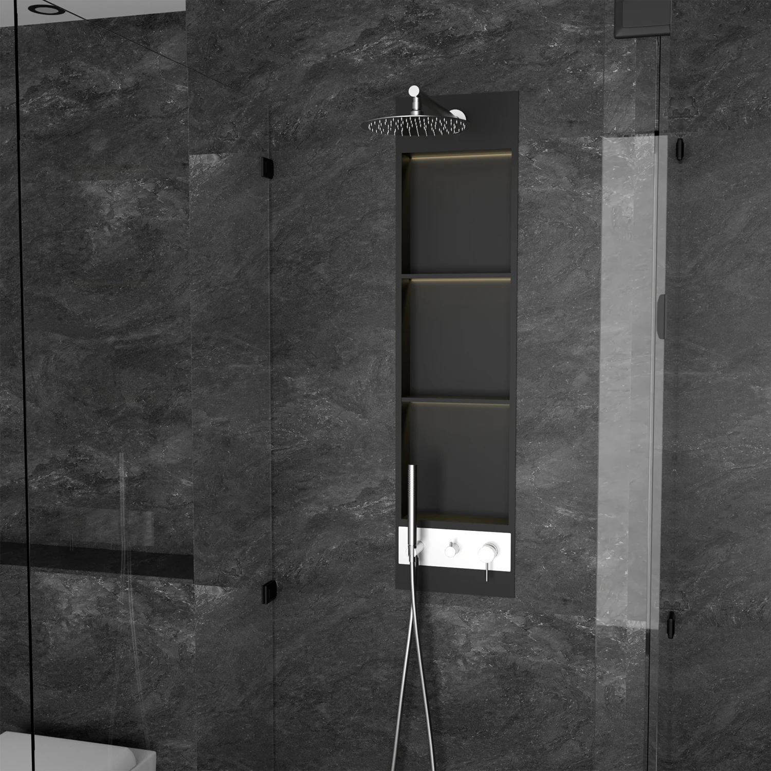 2024 Custom Digital Display Waterfall Shower Panel Hot Sale Shower Head Panel Shower Set Brass with Shelf Hotel Bathroom Luxury