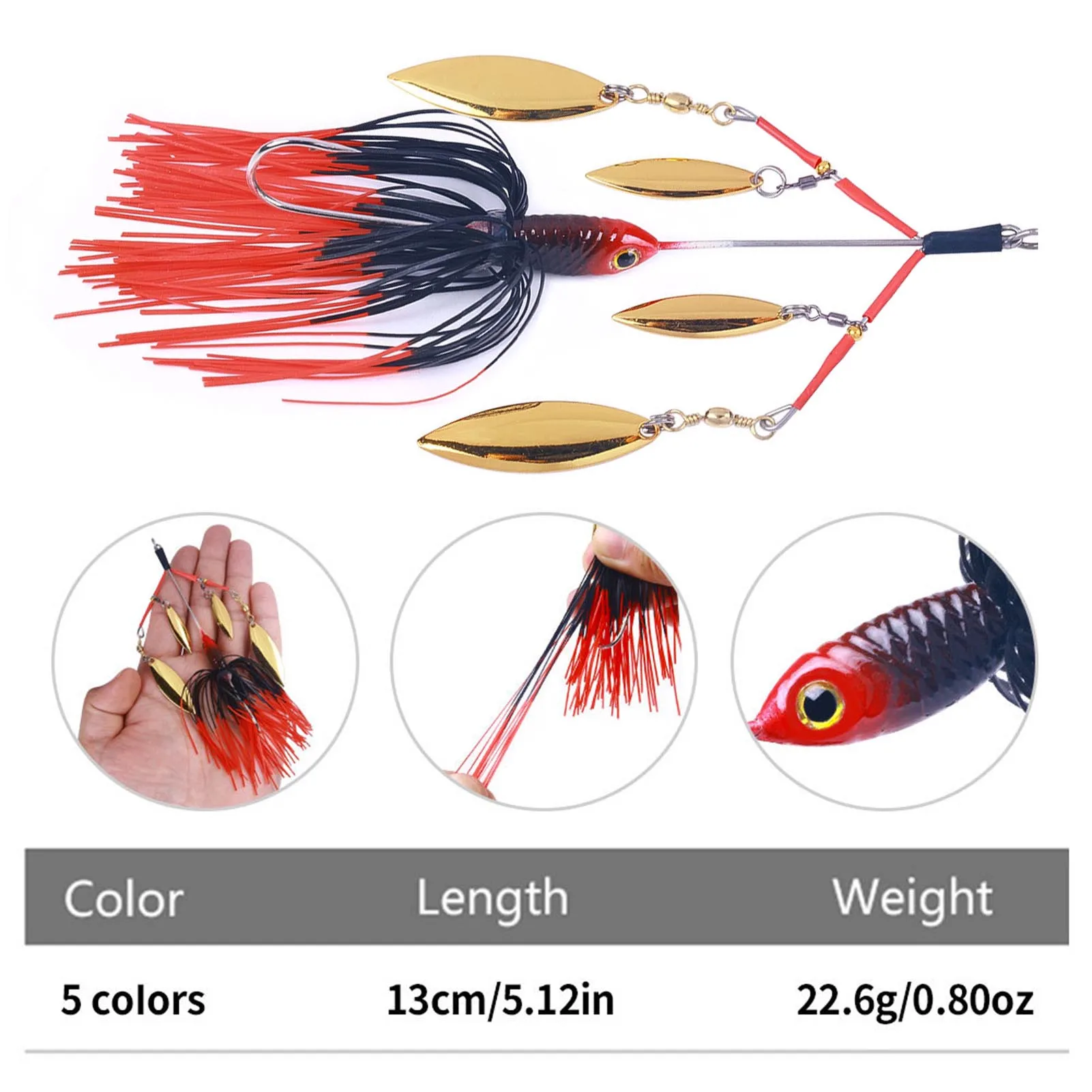 

5pcs Long Cast Fishhooks Rotating Fishing Lures Spinner Baits Anti-Corrosion Anti-Rust fish hook for Bass Salmon Trout