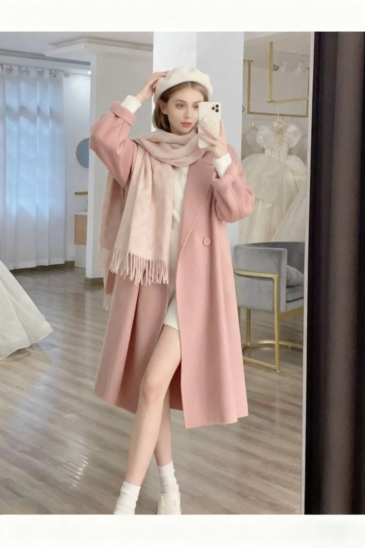 

Шерстяные пальто, женское шерстяное пальто, зеленое осеннее ангорское пальто с регулируемой талией и зубчатым воротником, двубортное толстое