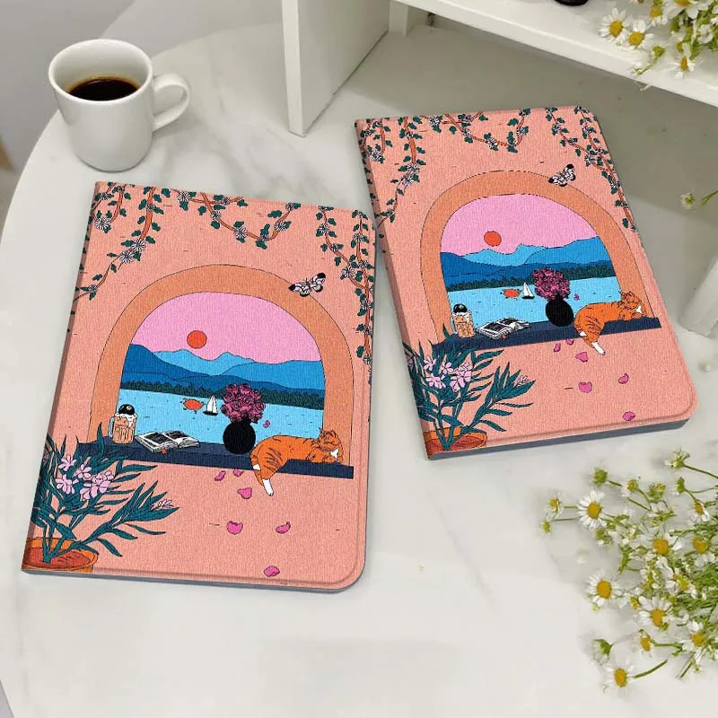

Cartoon Cat Window View Case For Honor MagicPad MatePad M5 8 9 2 3 10 12 X V7 V8 X8 X9 V9 GT X9a GT2 S Air Pro Tablet