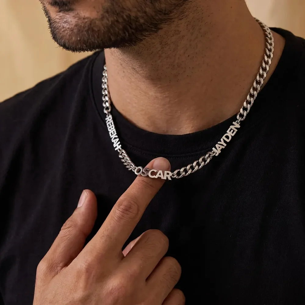

Men Personalized Stacked 3D Name Cuban Necklace Stainless Steel Custom Multiple Names Curb Chain Street Male Accessory