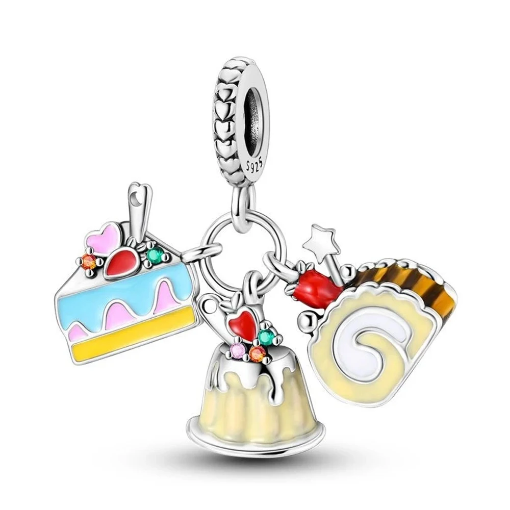 

Pudding Cake Dessert Pendants 925 Sterling Silver Original Beads Fit Original 925 Charms Bracelet Beads Jewelry Gifts for Women