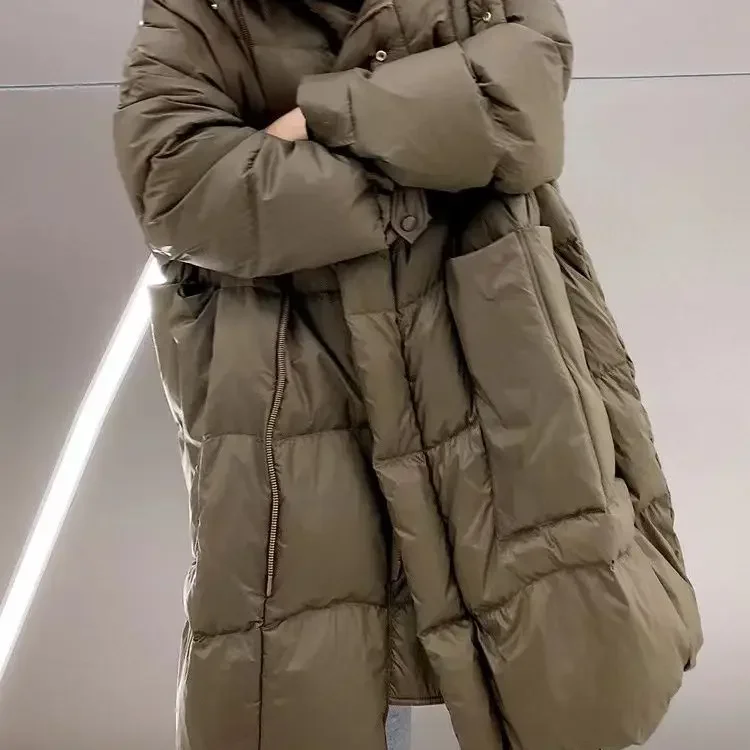 Chaqueta de plumón europea de invierno para mujer, sudadera con capucha para ir al trabajo, chaqueta de plumón cálida de gran tamaño