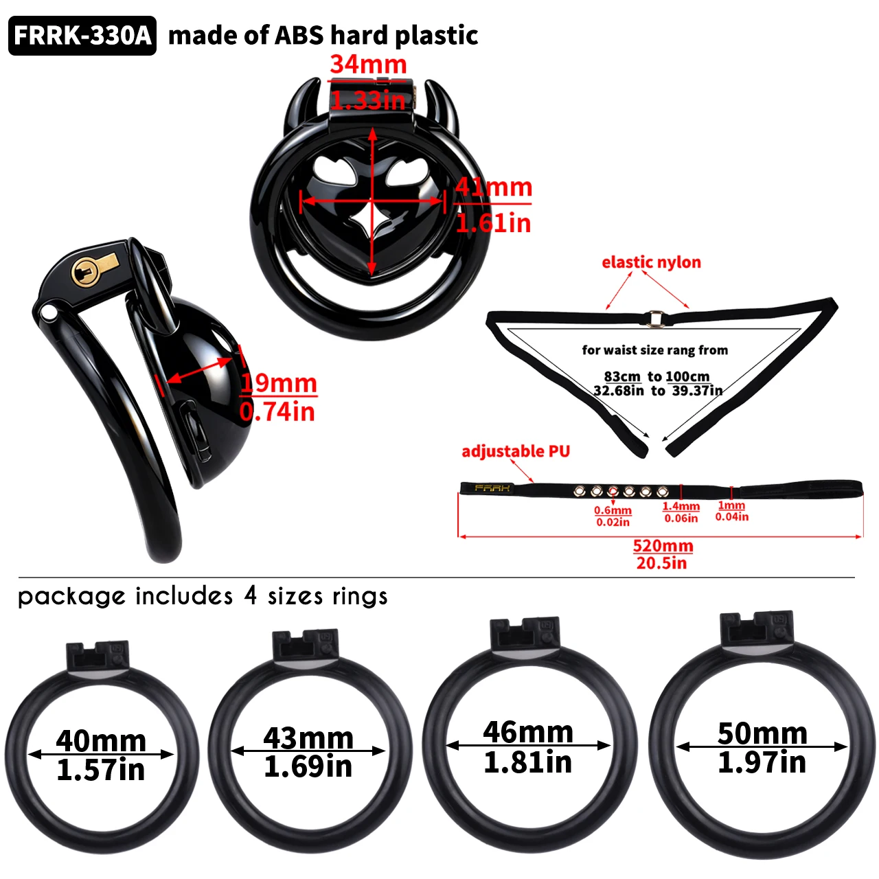 FRRK Premium Winged Devil Call Lightweight Compact Plastic Wearable Cock Lock Cage with 3-Way Bondage Strap for Men Gay BDSM Toy view 6