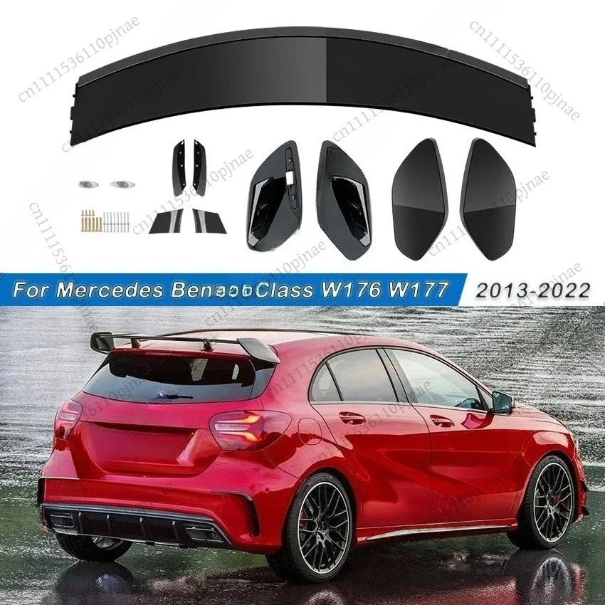 For Mercedes Benz A Class W176 W177 A180 A200 A250 A260 AMG A45 Hatchback 2013-2022 Rear Trunk Roof Spoiler Body Kit Gloss Black