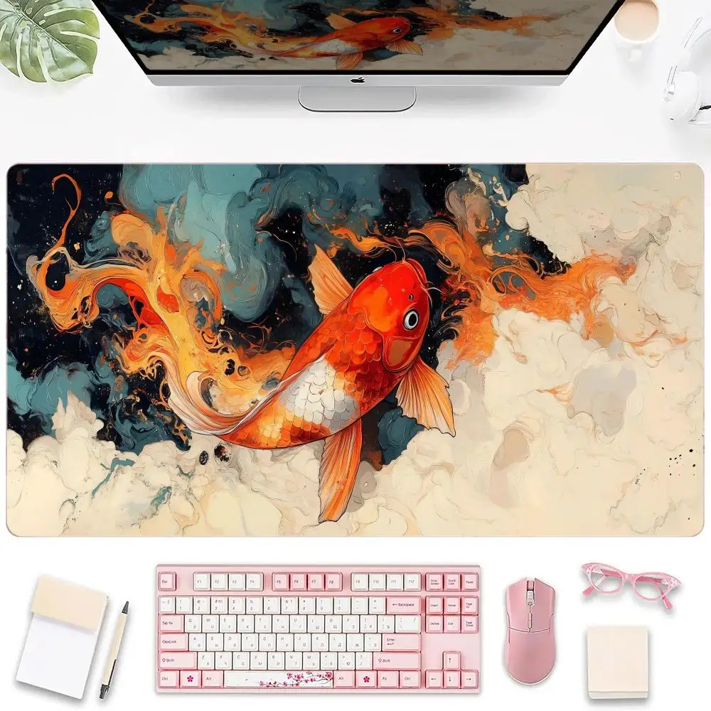

1PC Gaming Laptop Carp Pattern Large Mouse Pad XXL Desk Mat Gaming Mouse Pad With Lock Edge Office Non-slip Carpet For Computer