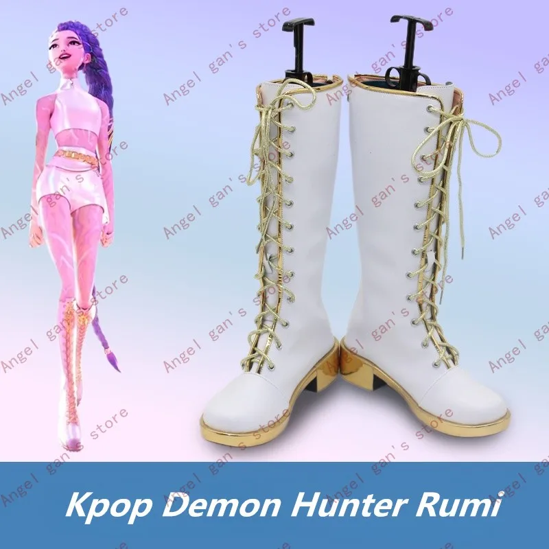KPop Demon Hunters Rumi Zoey Mira Scarpe Cosplay Stivali da festa di Halloween in ecopelle bianchi fatti a mano