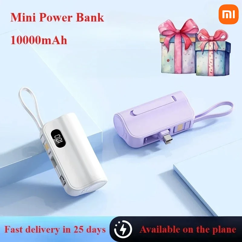 

Xiaomi New Mini Capsule Power Bank 10000 MAh Small Portable Built-in Wire External Battery for iPhone Samsung