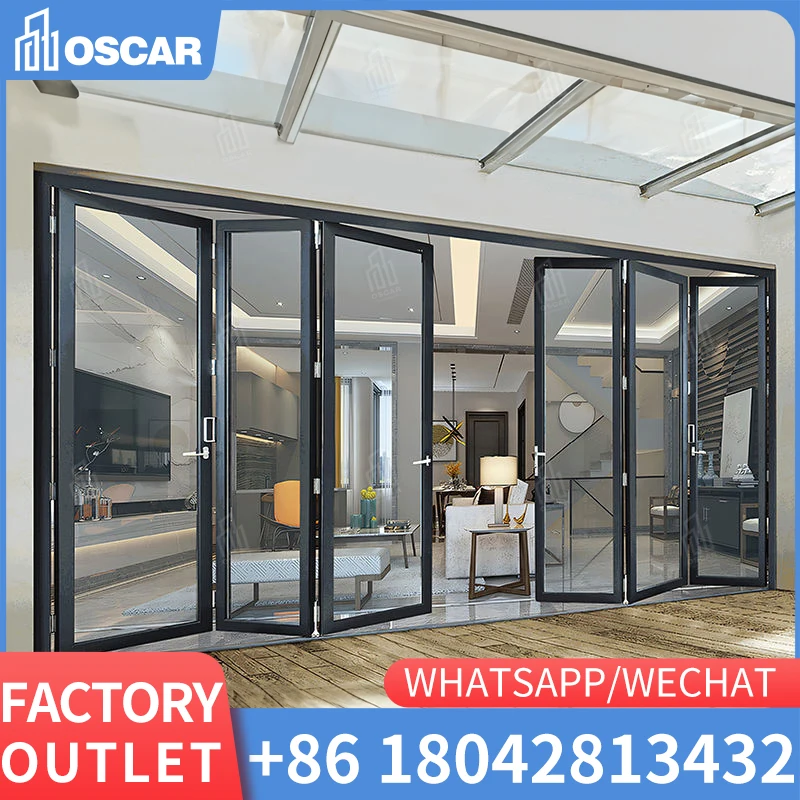 Heavy duty Coastal Glass Commercial Doors Folding Glass Door Thermal Breaking Glass Bifold Doors