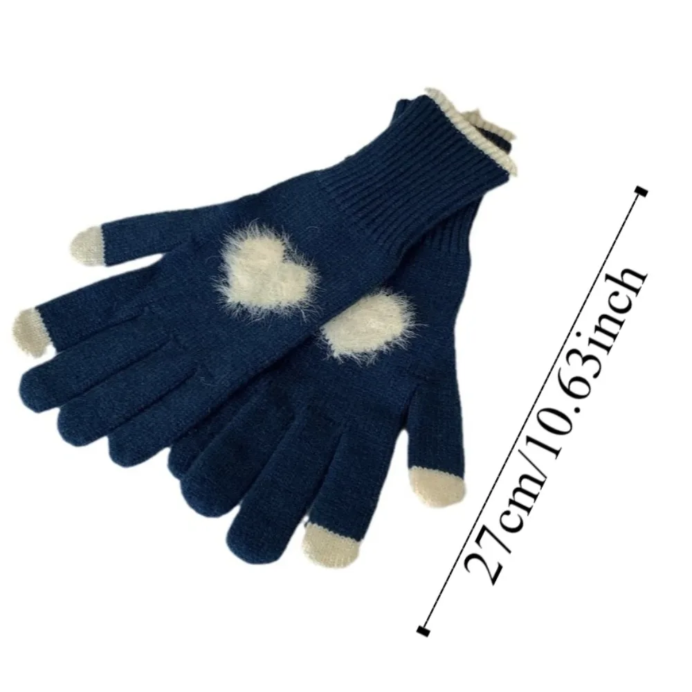 Elegant Touchscreen Women Knitted Gloves Warm Windproof Love Heart Gloves Thicken Full Finger Cycling Gloves Snowboard