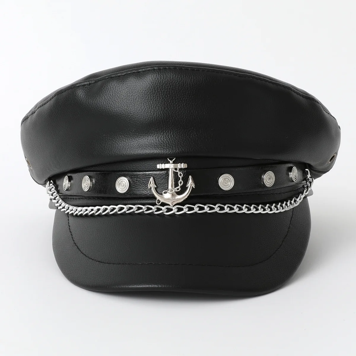 Vintage Leather Navy Caps Punk Hip Hop Wind Beret Black PU Military Cap Gothic Army Hat