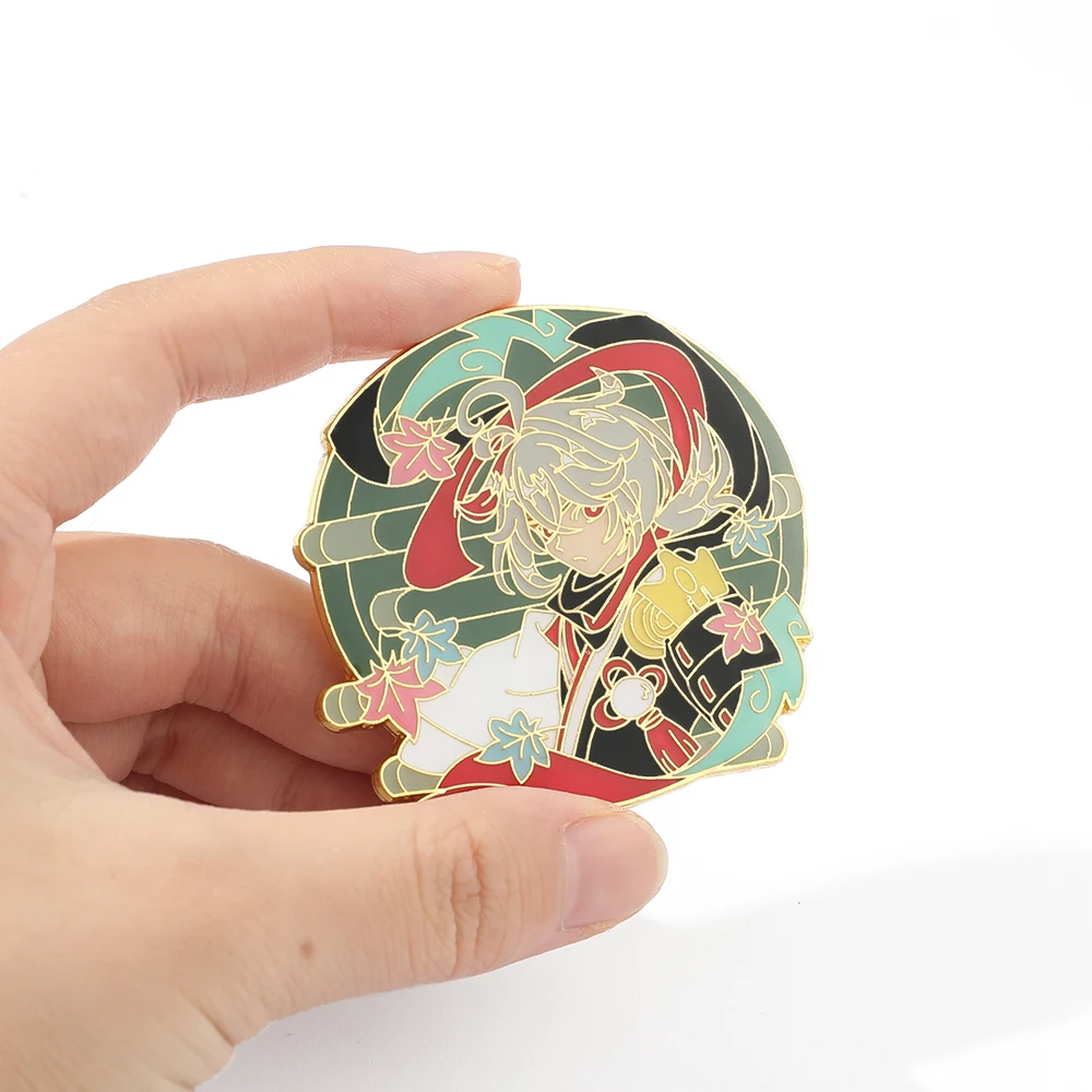 Cartoon Genshin Impact Brooch Cosplay Game Figure Kaedehara Kazuha Enamel Lapel Pin Metal Badge Brooch Collection Accessories