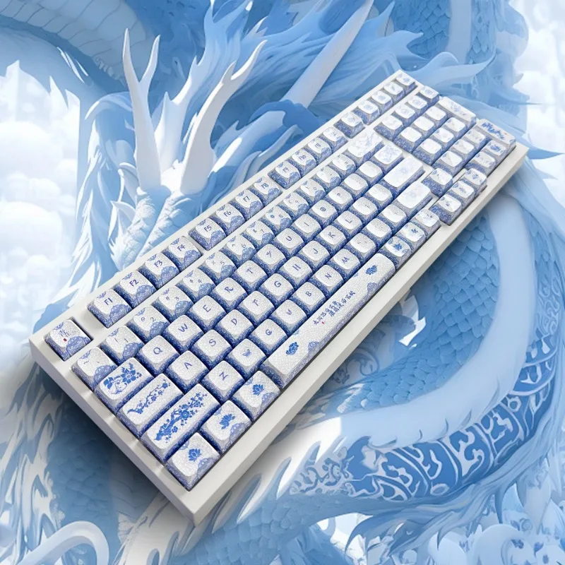 

Blue and White Porcelain Keycaps Mirror Ceramic Effect PBT ZDA Dye-Sub Personalized Custom Keycaps Mechanical Keyboard Wooting
