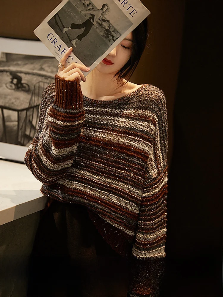 

Женский вязаный шерстяной топ Xhange на одно плечо с пайетками, модный, для повседневной носки, свободного кроя, теплый, для ранней весны