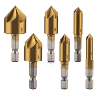 6 Pcs 1/4Inch Hex Shank Countersink Drill Bits Center Punch Set HSS 5 Flute Countersink 90 Degree Center Punch Tool Sets