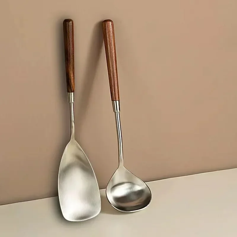 Stainless Steel Antique Family Congee Spoon Restaurant Hot Pot Spoon  Kitchen Wooden Kitchen Utensils