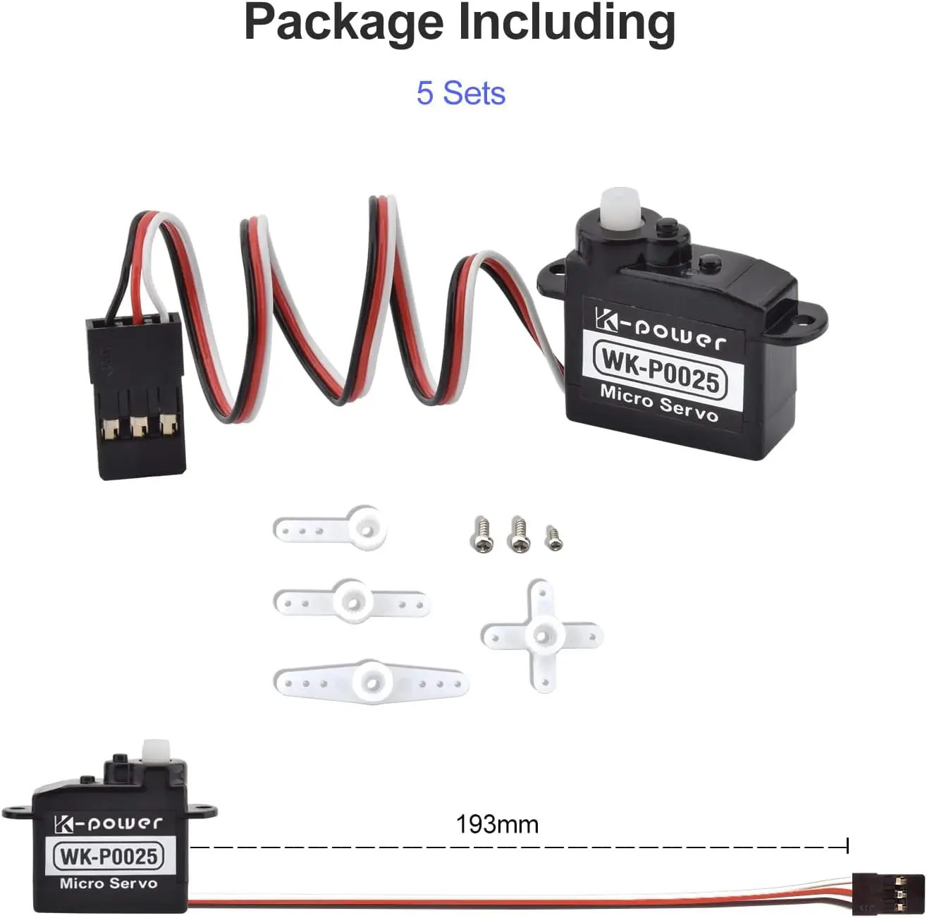3 pezzi K-power WK-P0025 Micro servo coreless da 2,5 g, coppia ad alta velocità da 0,8 kg per robot Arduino fai da te per auto aereo RC