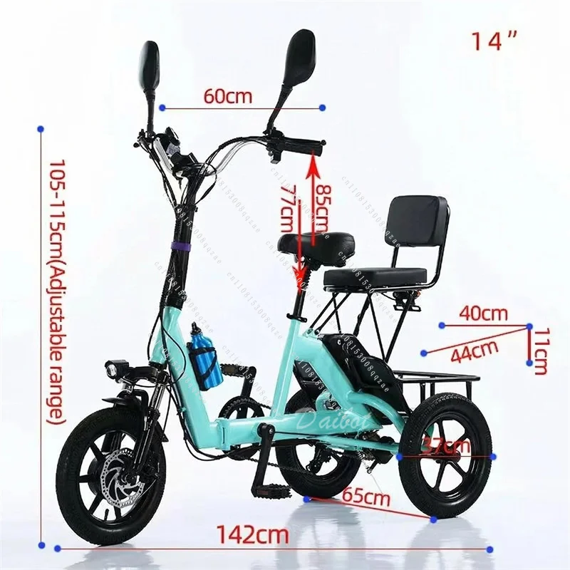 

14 Inch 3 Wheel Foldable Electric Bike Women City with Child Seat 48V Mini Electric Tricycle for Adult Elderly with Cargo Basket