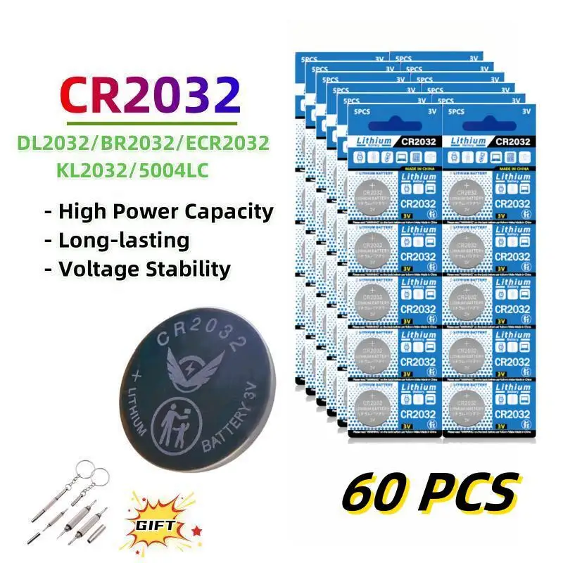 

60PCS CR2032 Button Battery ECR2032 DL2032 BR2032 L2032 Coin Cell Batteries for Toys Clock Remote Controls Watch Free Shipping