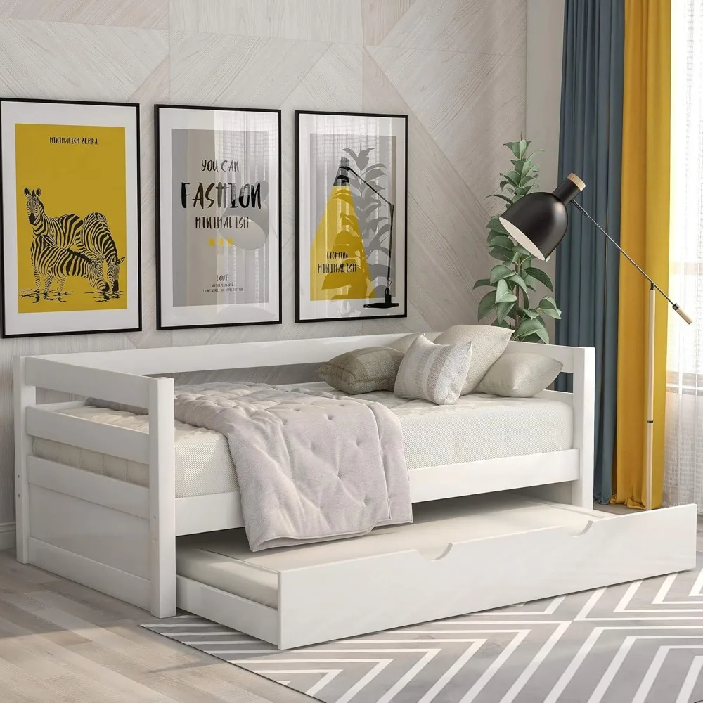 Merax Twin Daybed with Trundle, Solid Wood Captains Bed Twin Size Sofa Bed Frame