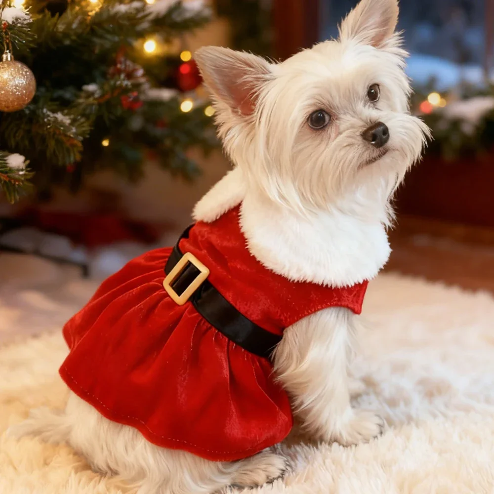 

Cute Christmas Pet Dress Red Princess Skirt Party Costume For Small Dogs Cats Yorkshire French Bulldog