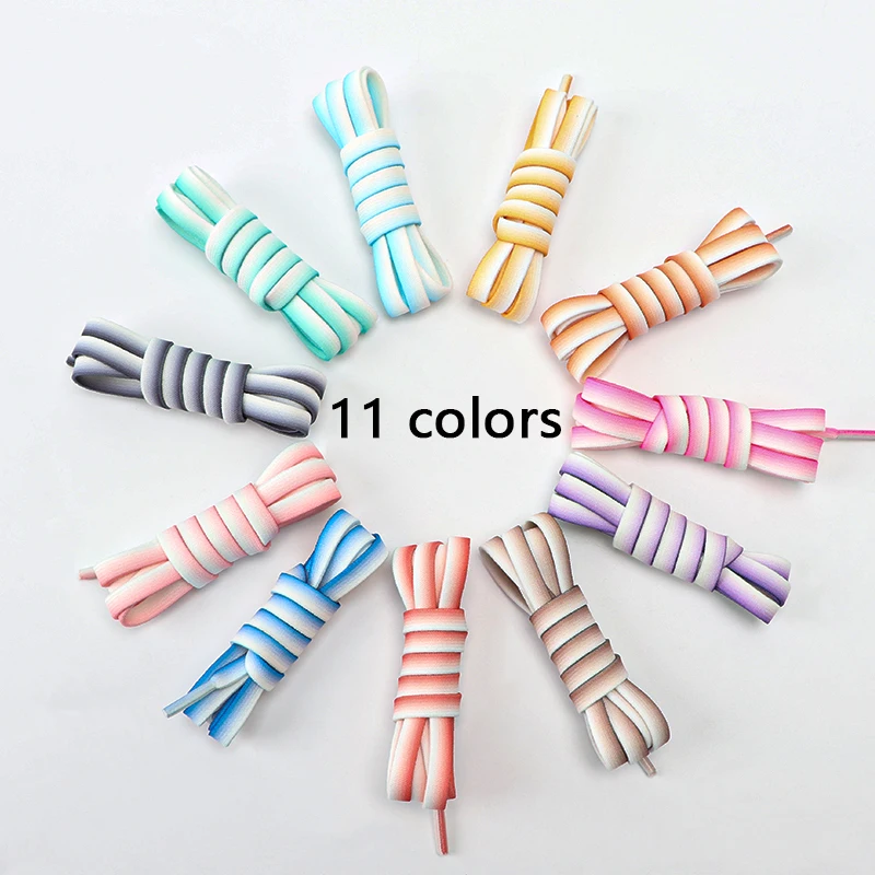 1Pair Gradient Elastic Laces for Sneakers Flat Shoelaces Rubber Band for Casual Sport Shoes Men Women Colorful Canvas Shoe Strap