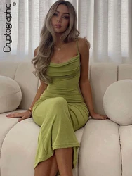 Cryptographic-Vestido largo drapeado para mujer, traje elegante y Sexy, sin mangas, con tirantes finos, ajustado, para fiesta y Club de verano