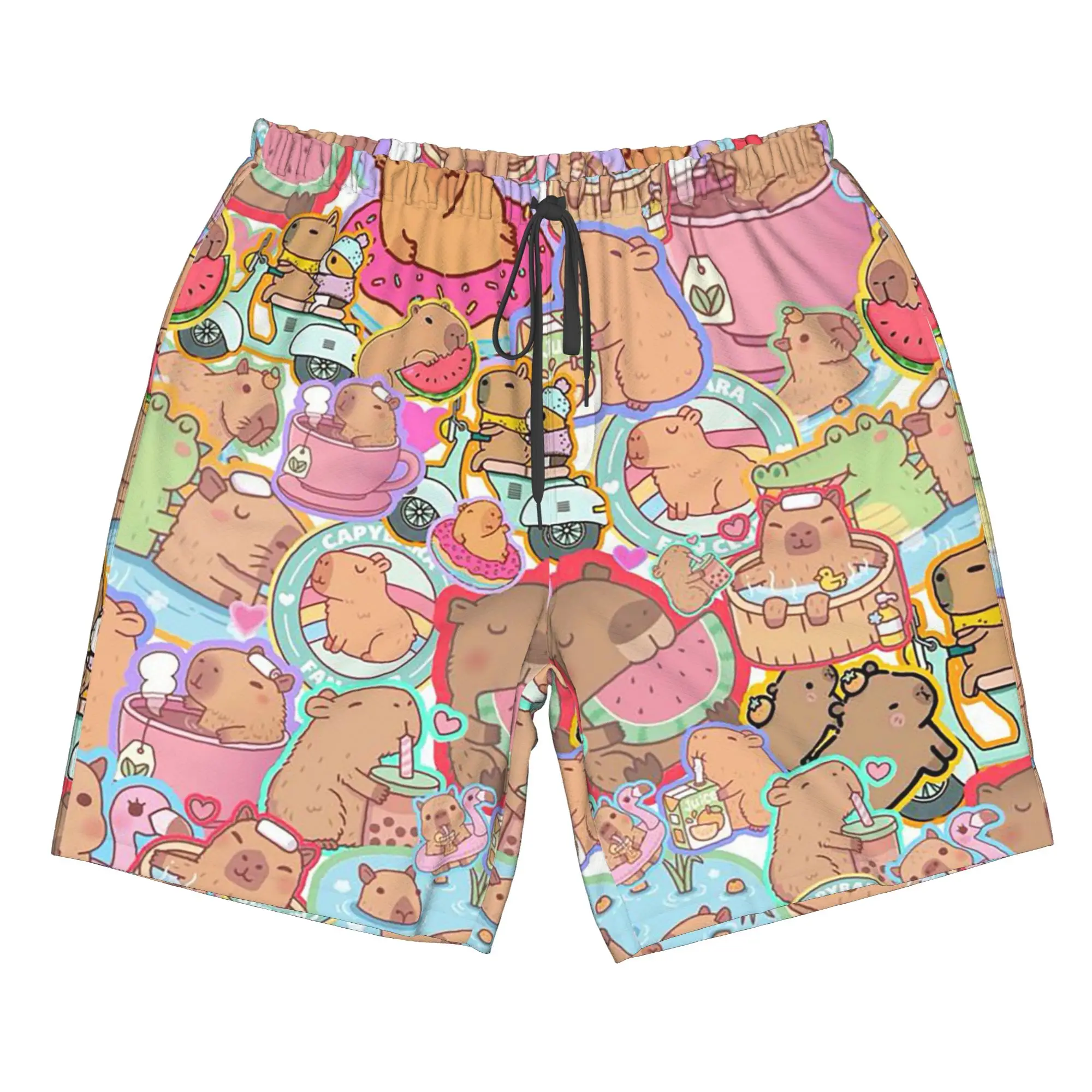 Cartoon Capybara Collage Print Trunks Beach Board Shorts Casual Quick Dry Swim Summer Men Pants
