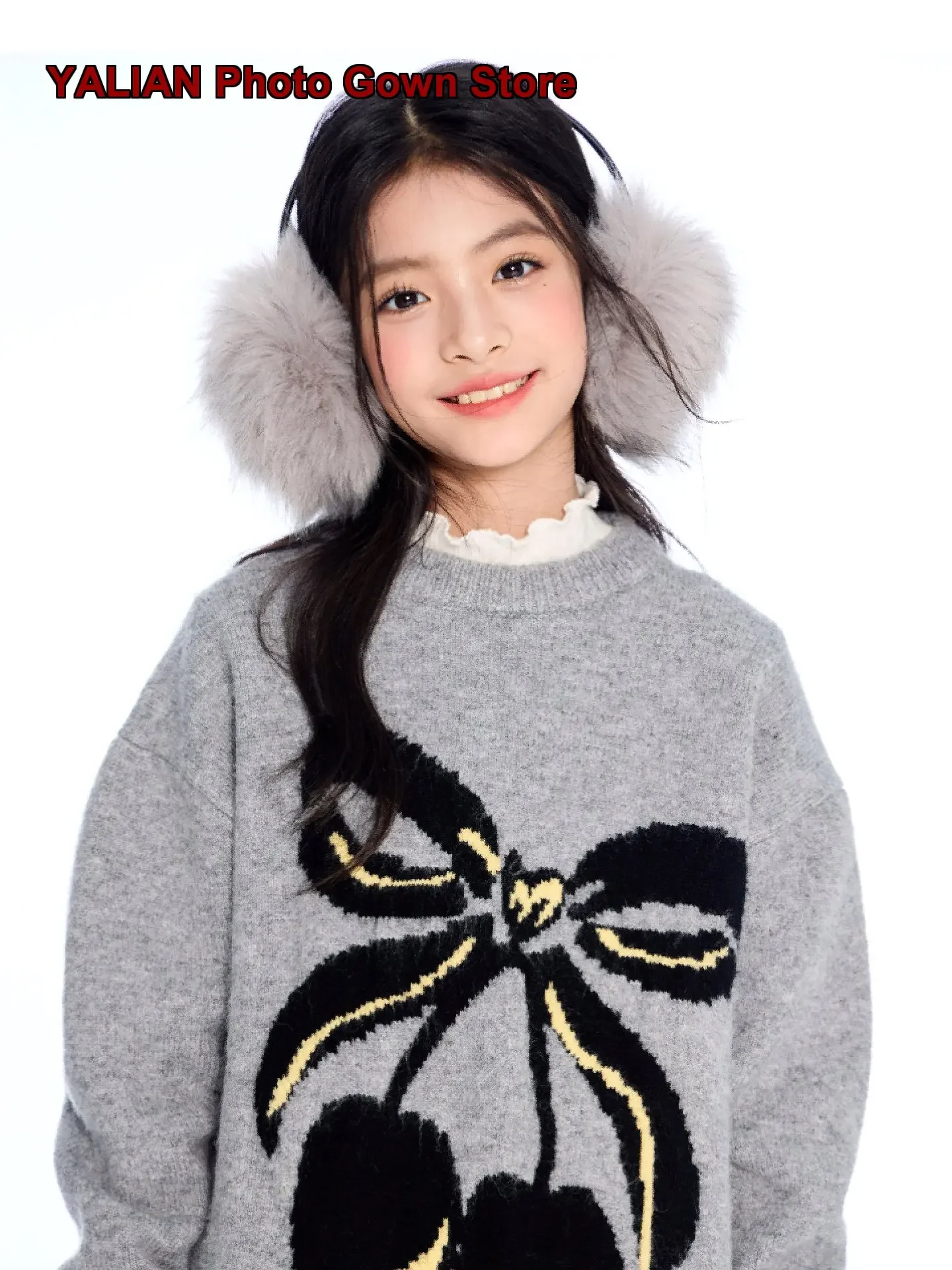 Girls Pullover Sweater Kids Autumn Winter Cherry Pattern Knit Top Design Sense Warm