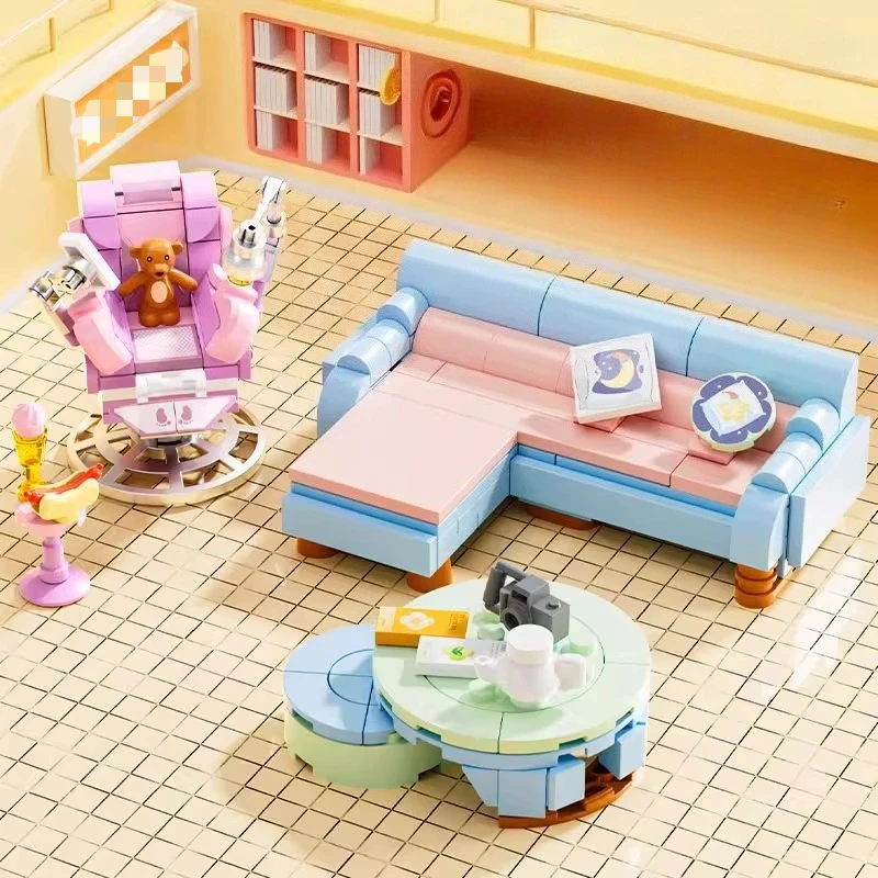 SEMBO Simulation Mini Home Building Blocks Creative Assembly Diy Dressing Table Sofa Coffee Table Kitchen Toys Ornaments Gifts