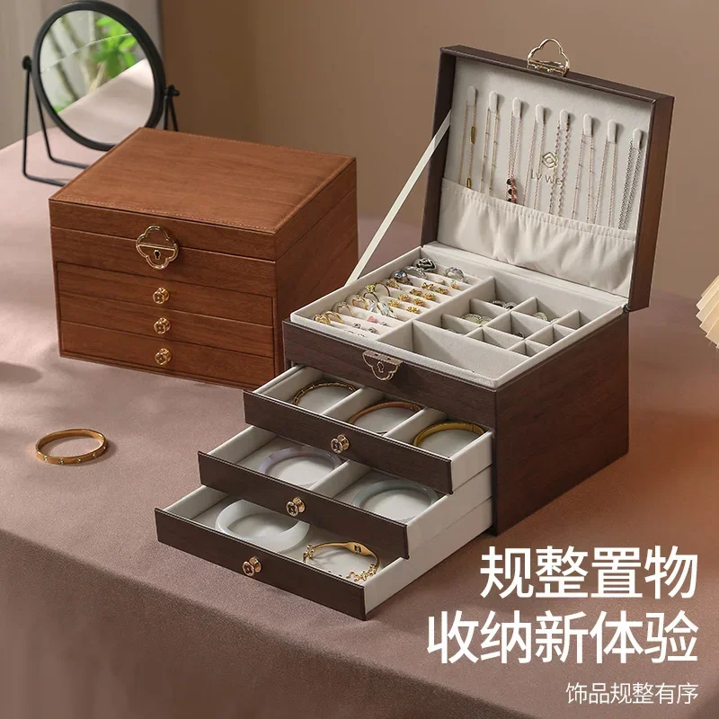 h27- national style light luxury retro multi-layer jewelry box wooden grain simple high-end jewelry storage jewelry box