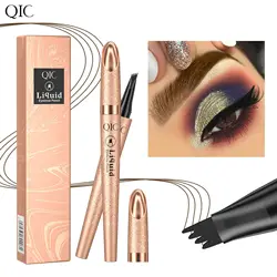 QIC Four-Jaw Ultra-Fine Liquid Eyebrow Pencil Tattoo Pencil Waterproof Sweat-Proof Dark Brown Liquid Brow Pen Makeup Cosmetics