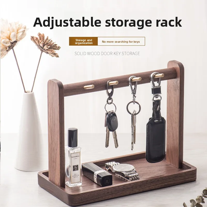 

Black Walnut Wood Key Holder Tray, Creative Desktop Organizer, Multifunctional Key Storage Box, Office & Home Decorative Piece