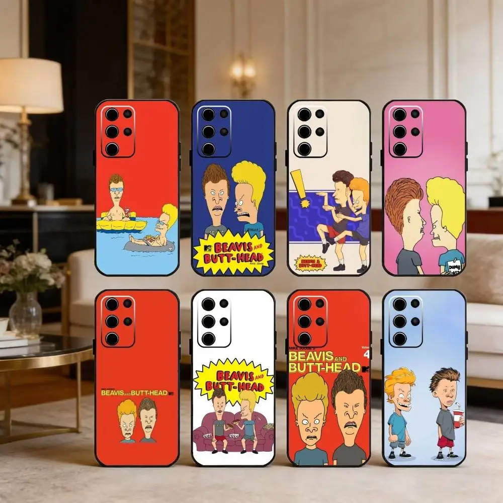 

Чехол для телефона с мультяшными персонажами B-Beavis и B-Butt-head для Samsung S25, S24, S21, S22, S23, S30, Ultra, S20, Plus, FE, Note, 5G, черный