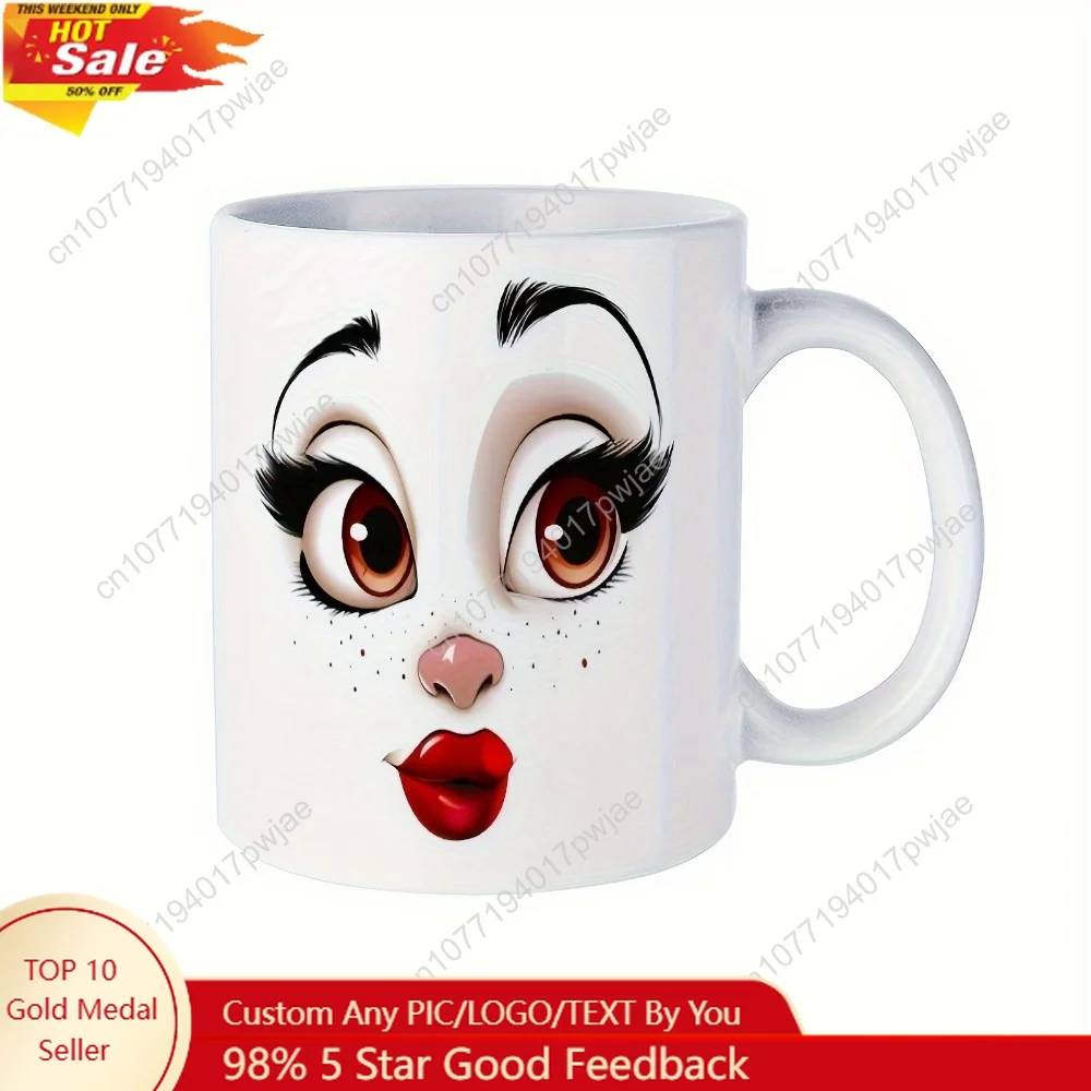 

11oz Ceramic Mug with Whimsical Cartoon Character Design - Durable Coffee Cup for Home Cafe Use Perfect Holiday Gift for Wome
