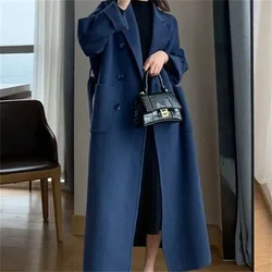 Women‘s Coat Winter Korean Fashion Long Coated Thickened Woolen Winter Coat for Women Black Coat Harajuku