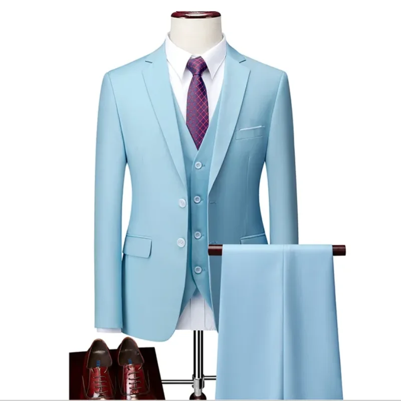 

MultiColors XXS-6XL ( Jacket + Vest+Pants ) High-end Brand Formal Business Mens Suit Three-piece Groom Wedding Dress Solid Color