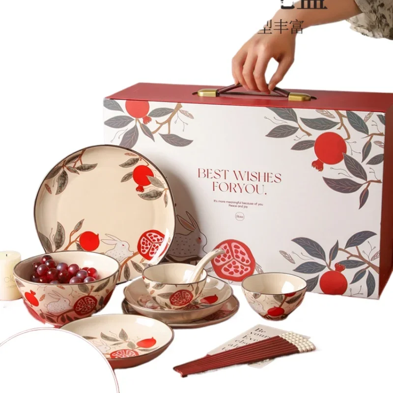 

*Wedding Tableware, Dish Set, Household Engagement, Wedding Gift, Chinese Dishes And Chopsticks Gift Box For The Newlyweds