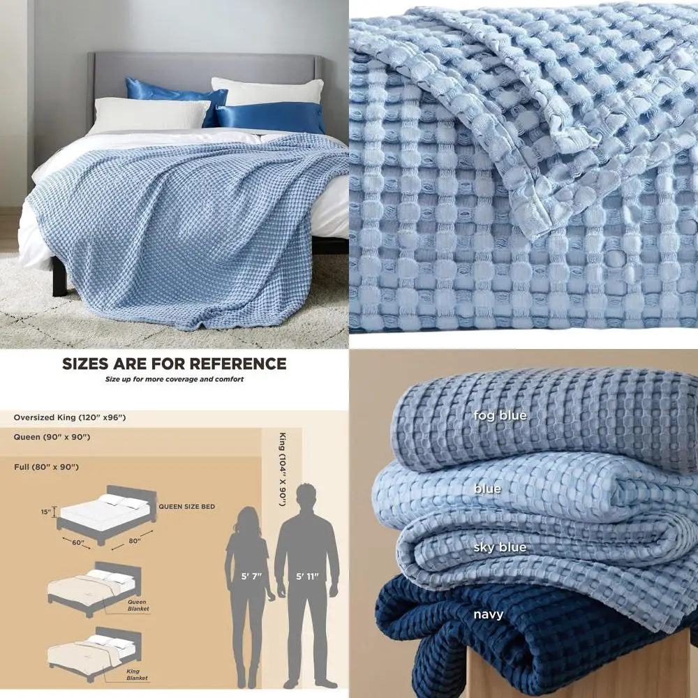 

King Size Waffle Blanket - Lightweight Breathable Rayon from Bamboo, Ideal for Hot Sleepers, Sky Blue, 104x90 Inches