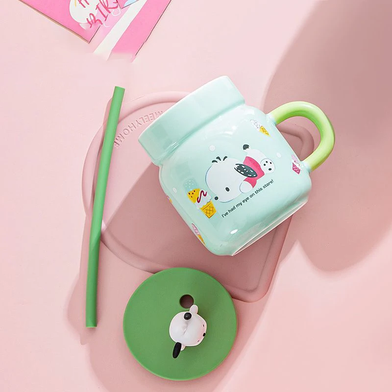 Nieuwe Kawaii Anime Pochacco keramische bedekte stro mok Cartoon Leuke Kantoor Hoge Schoonheid Meisje Hart kinderen Cups Speelgoed voor Geschenken